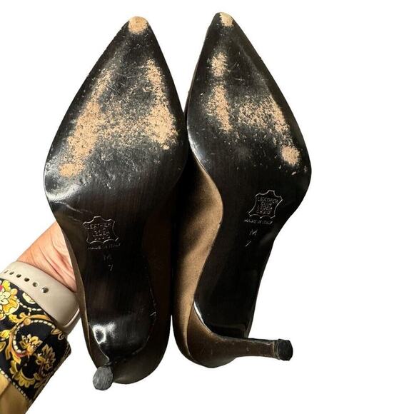 Richard Tyler Chocolate Brown Satin Stiletto Pumps Heels Made in Italy 7 Sparkly - Picture 7 of 8